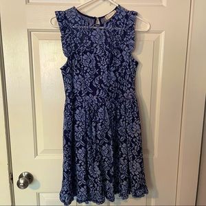 Altar’d State Navy Blue/light blue Floral Lace-Fit and flare Dress-size Medium